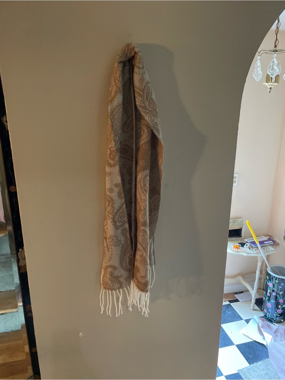 Cejon Italy Tan paisley print Fringe Scarf